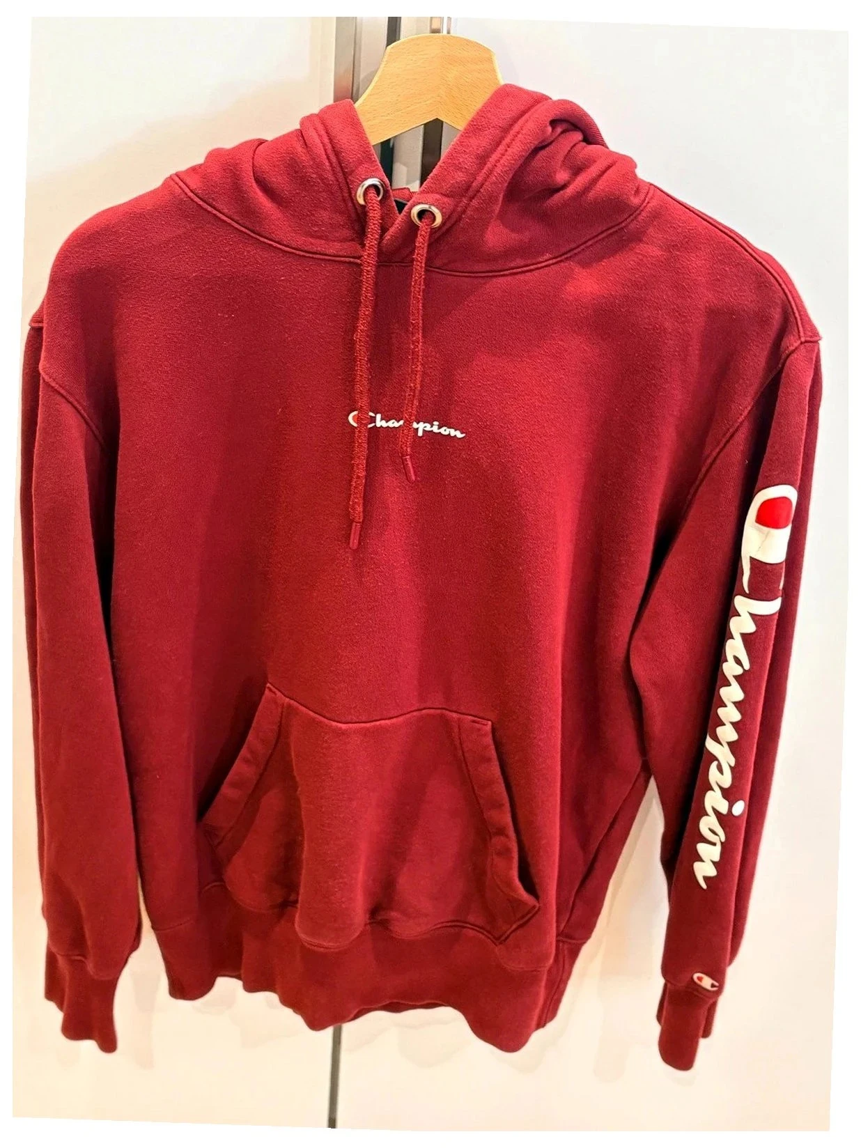 Champion Hoodie Bordeaux M – Sweat à capuche logo manche